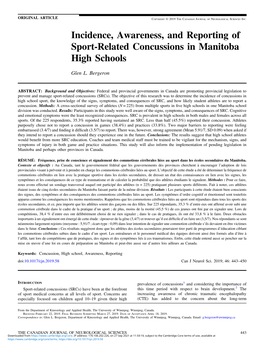 Incidence, Awareness, and Reporting of Sport-Related Concussions in Manitoba High Schools