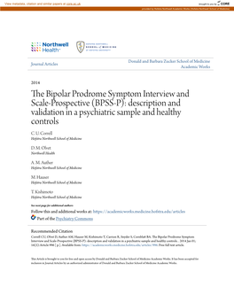 The Bipolar Prodrome Symptom Interview and Scale-Prospective