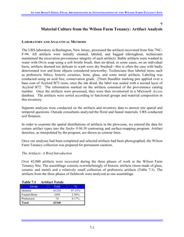 Material Culture from the Wilson Farm Tenancy: Artifact Analysis