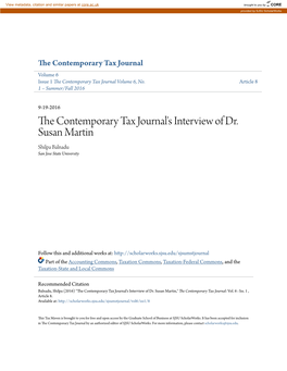 The Contemporary Tax Journal's Interview of Dr. Susan Martin