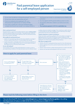 Paid Parental Leave Application for a Self-Employed Person