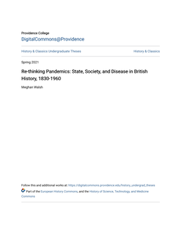 Re-Thinking Pandemics: State, Society, and Disease in British History, 1830-1960
