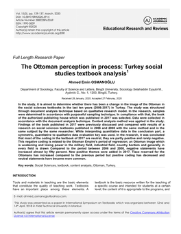 The Ottoman Perception in Process: Turkey Social Studies Textbook Analysis1