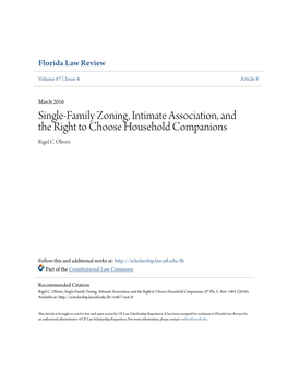 Single-Family Zoning, Intimate Association, and the Right to Choose Household Companions Rigel C