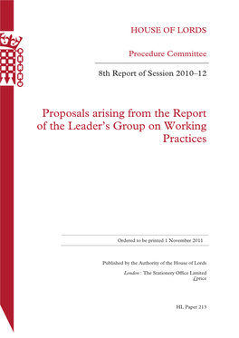 Proposals Arising from the Report of the Leader’S Group on Working Practices