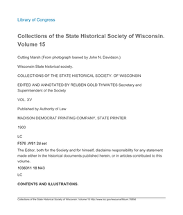 Collections of the State Historical Society of Wisconsin. Volume 15