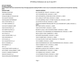475 Ethics Ordinance List As of July 2011