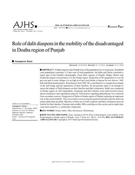 Role of Dalit Diaspora in the Mobility of the Disadvantaged in Doaba Region of Punjab