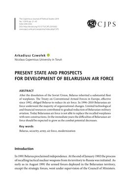 Present State and Prospects for Development of Belarusian Air Force