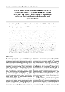 Nuevas Aportaciones Al Conocimiento De La Fauna De Coleópteros Saproxílicos (Coleoptera) Del Sistema Ibérico Septentrional, I
