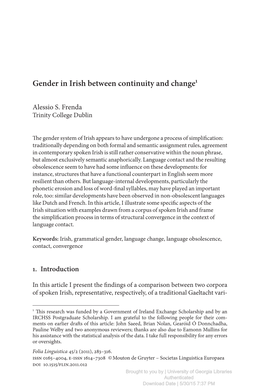 Gender in Irish Between Continuity and Change1