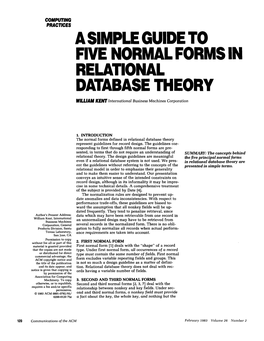 Aslmple GUIDE to FIVE NORMAL FORMS in RELATIONAL DATABASE THEORY