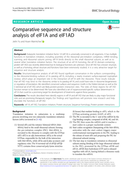 Comparative Sequence and Structure Analysis of Eif1a and Eif1ad Jielin Yu and Assen Marintchev*