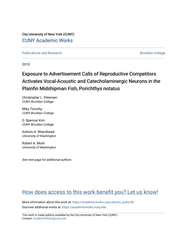 Exposure to Advertisement Calls of Reproductive Competitors Activates Vocal-Acoustic and Catecholaminergic Neurons in the Plainf