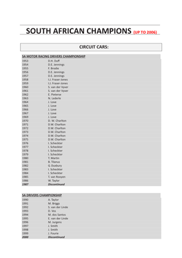 South African Champions (Up to 2006)