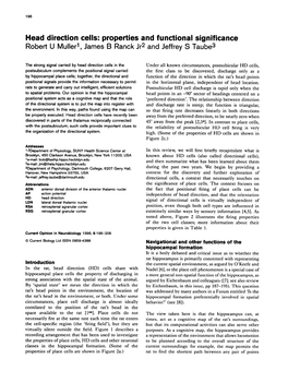 Head Direction Cells: Properties and Functional Significance Robert U Mullet-L, James B Ranck Jr* and Jeffrey S Taubea