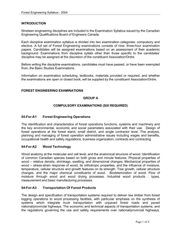 Forest Engineering Syllabus - 2004