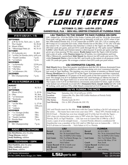 Lsu Tigers V S Florioa Gators October 12, 2002 • 6:45 P.M