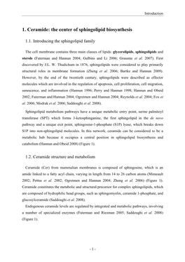 1. Ceramide: the Center of Sphingolipid Biosynthesis