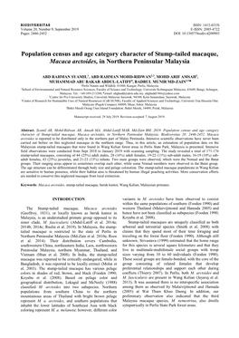 Population Census and Age Category Character of Stump-Tailed Macaque, Macaca Arctoides, in Northern Peninsular Malaysia