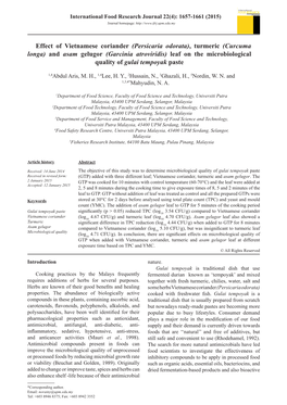 Persicaria Odorata), Turmeric (Curcuma Longa) and Asam Gelugor (Garcinia Atroviridis) Leaf on the Microbiological Quality of Gulai Tempoyak Paste