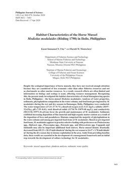 Habitat Characteristics of the Horse Mussel Modiolus Modulaides (Röding 1798) in Iloilo, Philippines