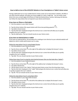 How to Add an Icon of the AFICS/NY Website to Your Smartphone Or Tablet’S Home Screen