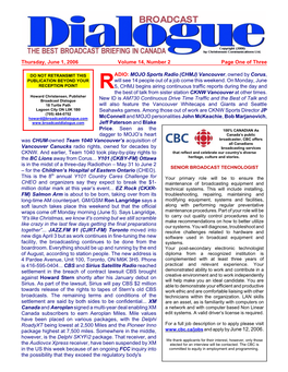 THE BEST :BROADCAST BRIEFING in CANADA Thursday, June 1, 2006 Volume 14, Number 2 Page One of Three