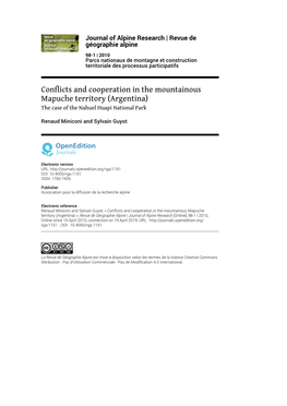 Conflicts and Cooperation in the Mountainous Mapuche Territory (Argentina) the Case of the Nahuel Huapi National Park
