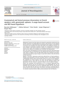 Grammatical and Lexical Pronoun Dissociation in French Speakers with Agrammatic Aphasia: a Usage-Based Account and REF-Based Hypothesis