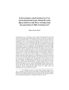 Concussions and Contracts: Can Concern Over Long-Term Player Health Pave the Way to Greater Guarantees in Nfl Contracts?