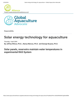 Solar Energy Technology for Aquaculture « Global Aquaculture Advocate