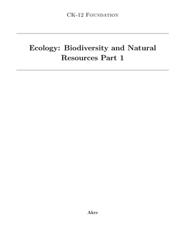 Ecology: Biodiversity and Natural Resources Part 1