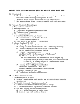 Outline Lecture Seven—The Abbasid Dynasty and Sectarian Divides Within Islam