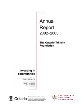 Annual Report for the Fiscal Year 2002-2003