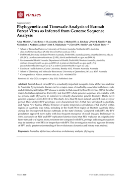 Phylogenetic and Timescale Analysis of Barmah Forest Virus As Inferred from Genome Sequence Analysis