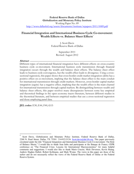 Financial Integration and International Business Cycle Co-Movement: Wealth Effects Vs