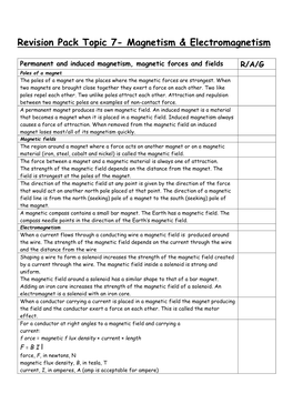 Revision Pack Topic 7- Magnetism & Electromagnetism