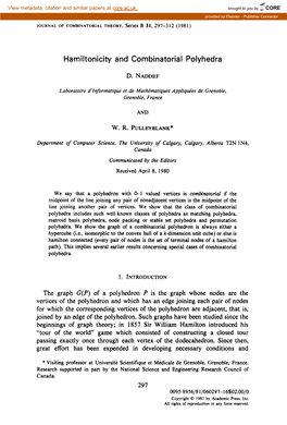 Hamiltonicity and Combinatorial Polyhedra