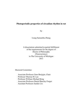 Photoperiodic Properties of Circadian Rhythm in Rat
