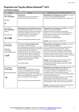 Programm Zum Tag Des Offenen Denkmals® 2019 Kreis Kelheim, Bayern