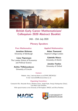 British Early Career Mathematicians' Colloquium 2020 Abstract Booklet