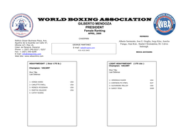 World Boxing Association Gilberto Mendoza