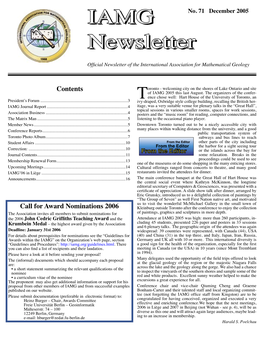 Newsletternewsletter Ofﬁcial Newsletter of the International Association for Mathematical Geology