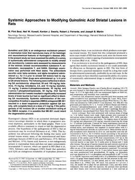 Systemic Approaches to Modifying Quinolinic Acid Striatal Lesions in Rats