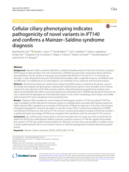 Cellular Ciliary Phenotyping Indicates Pathogenicity of Novel Variants in IFT140 and Confrms a Mainzer–Saldino Syndrome Diagnosis Machteld M