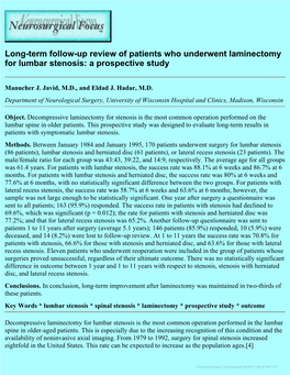 Long-Term Follow-Up Review of Patients Who Underwent Laminectomy for Lumbar Stenosis: a Prospective Study