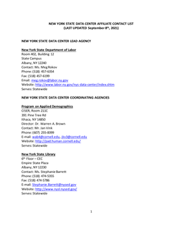 NYS Data Center Affiliate Contact List