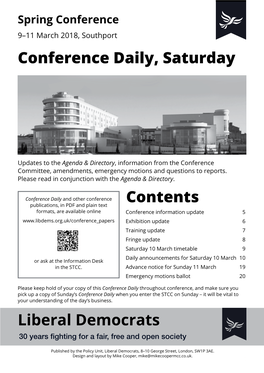 Conference Daily, Saturday Contents Liberal Democrats