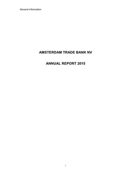 Amsterdam Trade Bank Nv Annual Report 2015